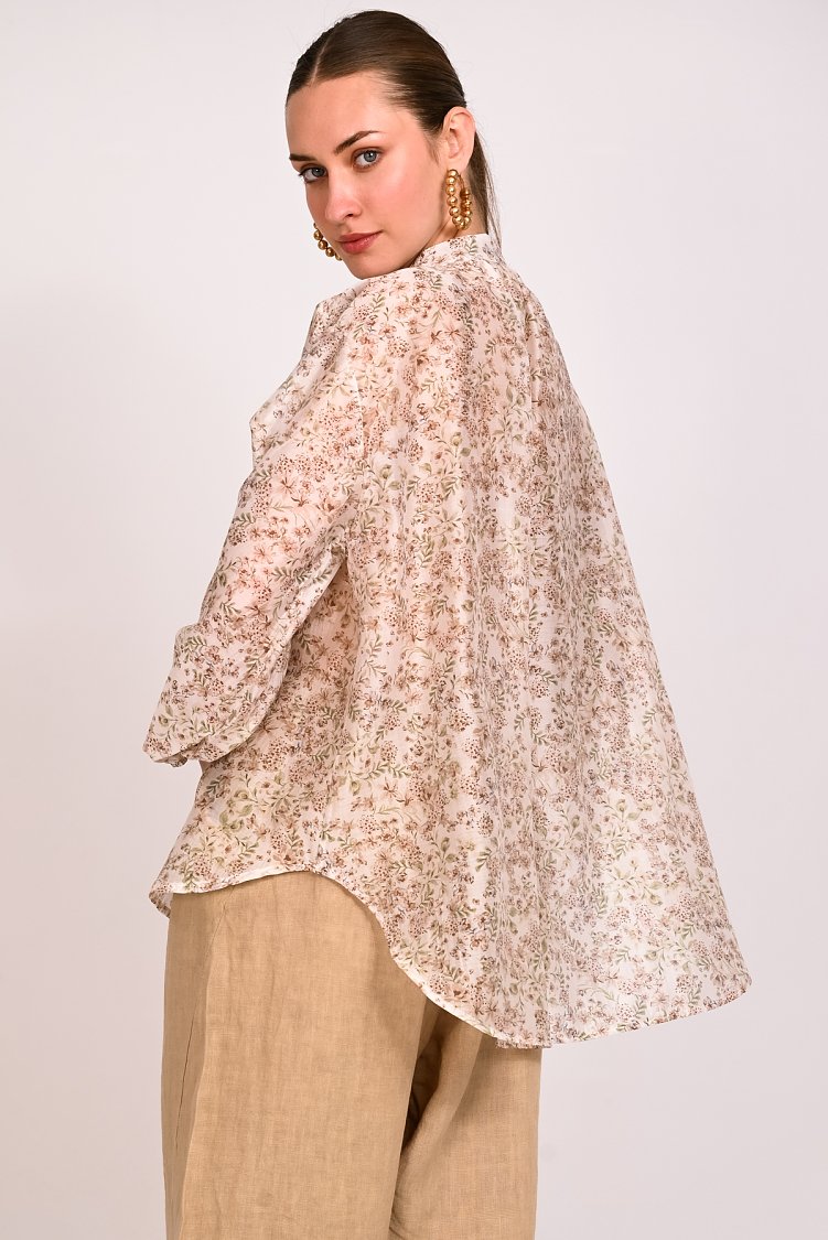 Μπλούζα tencel floral με κουμπιά