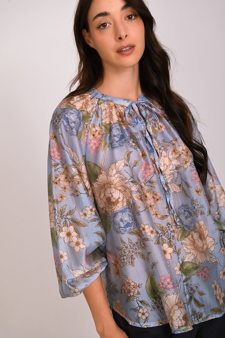 Μπλούζα floral με δέσιμο στο λαιμό