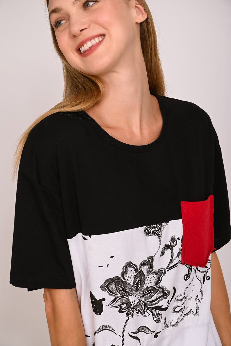 Μπλούζα unisex με διχρωμία και τσέπη