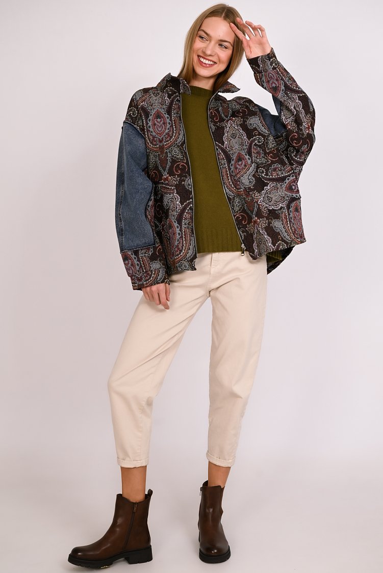 Jacket μπροκάρ με jean μανίκια
