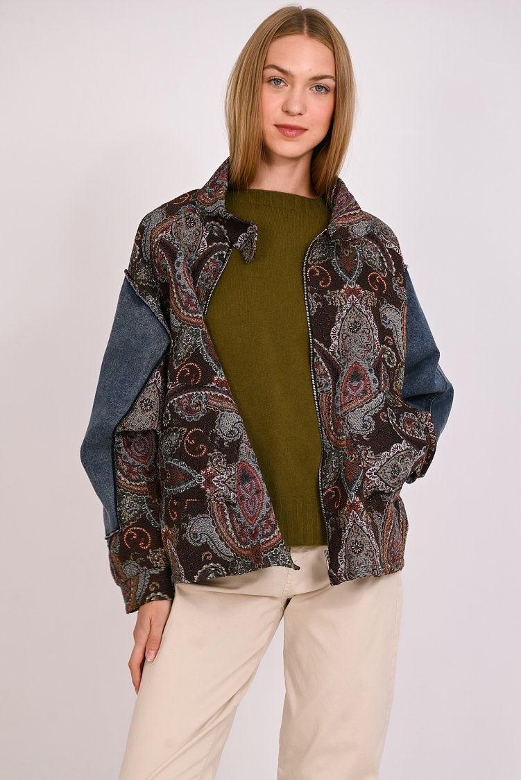 Jacket μπροκάρ με jean μανίκια