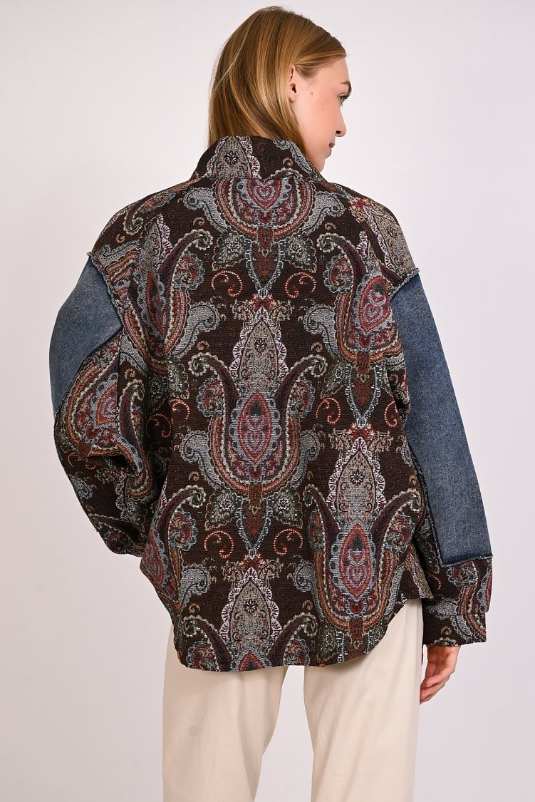 Jacket μπροκάρ με jean μανίκια