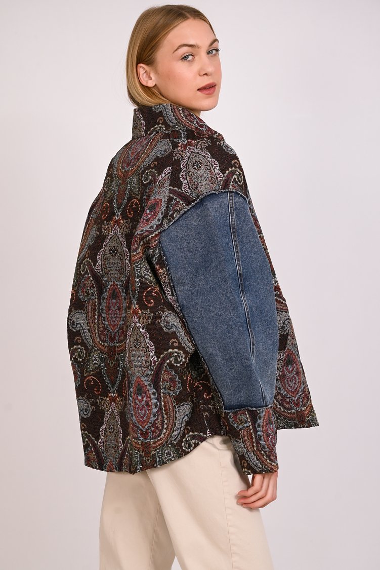 Jacket μπροκάρ με jean μανίκια