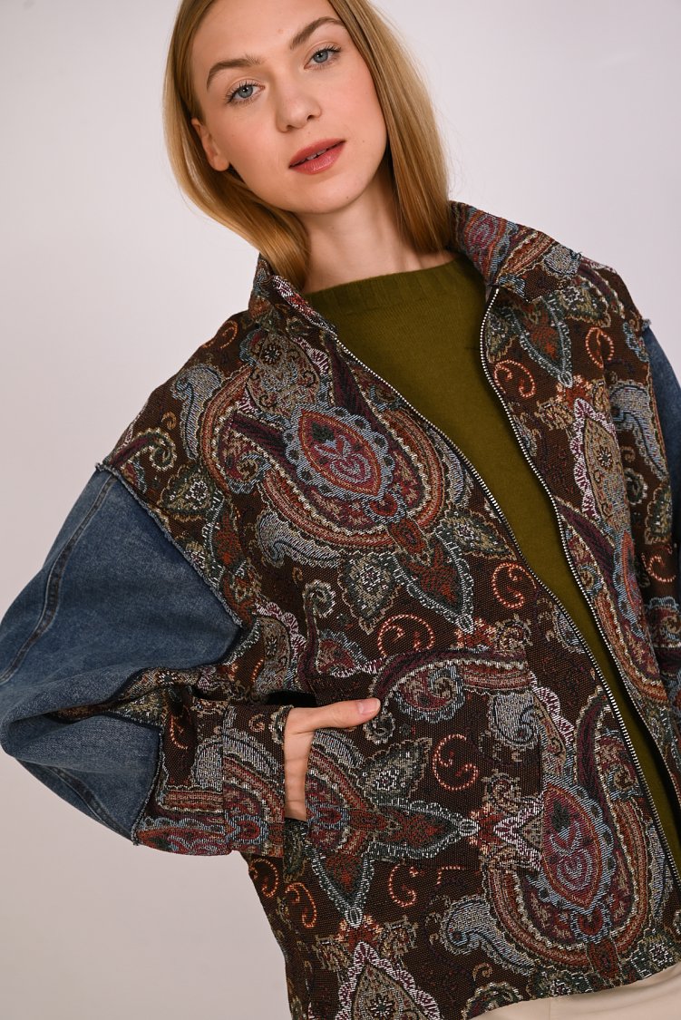 Jacket μπροκάρ με jean μανίκια