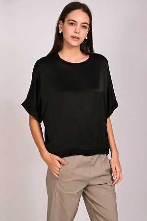 Μπλούζα σατέν με rib λαιμόκοψη