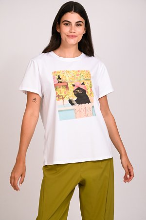 T-shirt με στάμπα γάτα στο μπάνιο