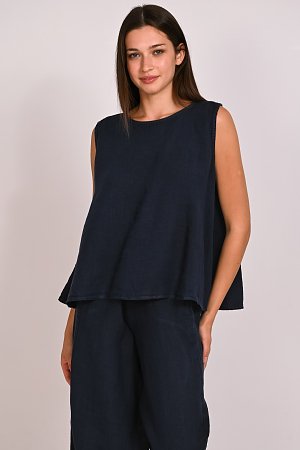 Μπλούζα λινή αμάνικη με κουμπιά πίσω