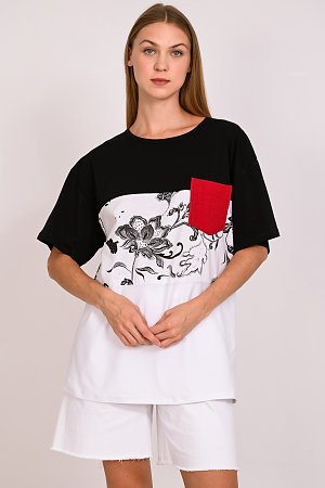 Μπλούζα unisex με διχρωμία και τσέπη