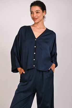 Ζακέτα σατέν με rib λεπτομέρειες