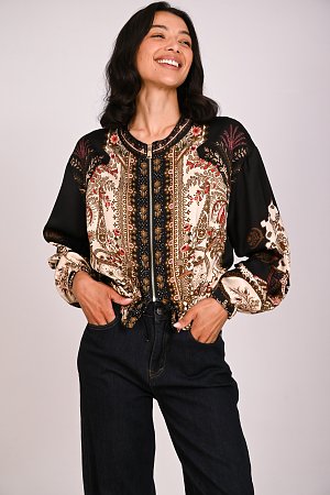 Bomber σατέν εμπριμέ με λαχούρια