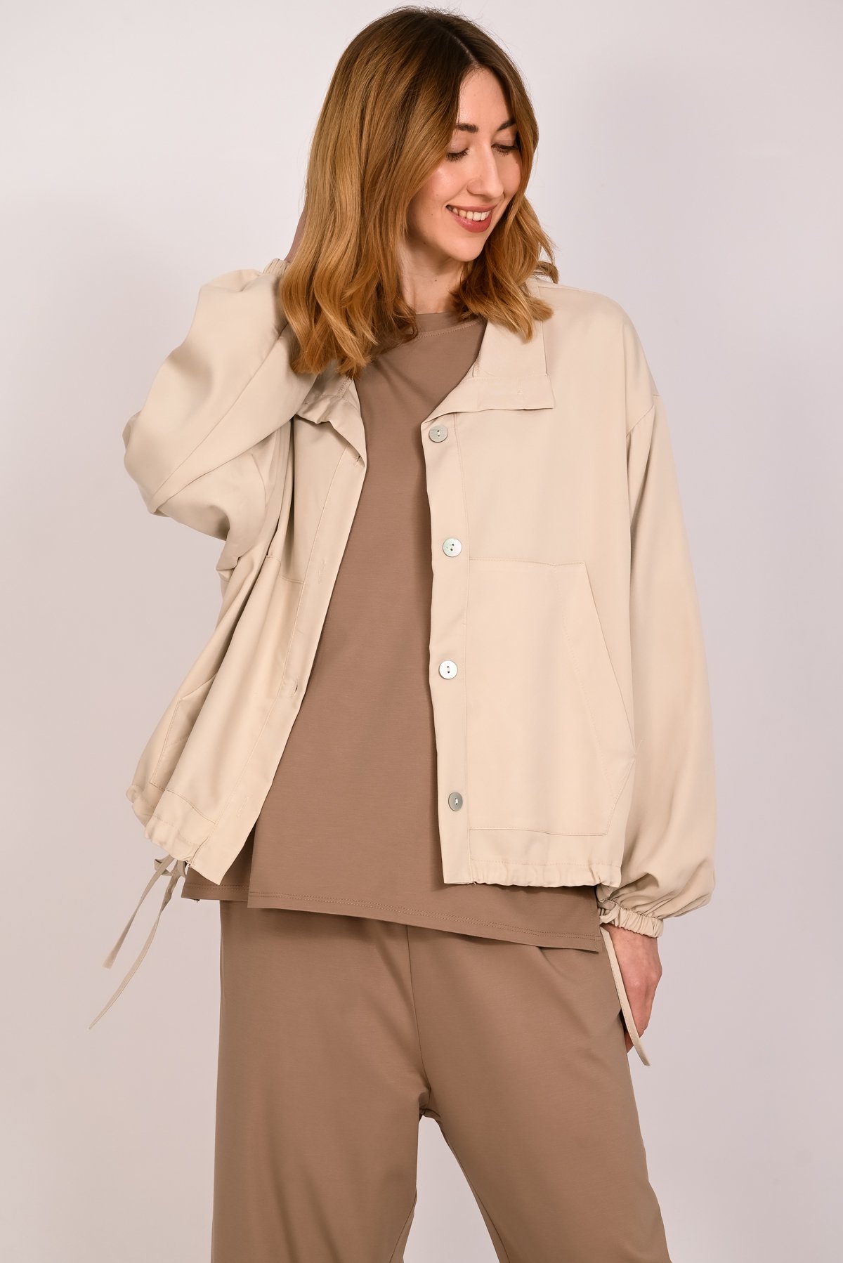 Ζακέτα oversized με κορδόνια