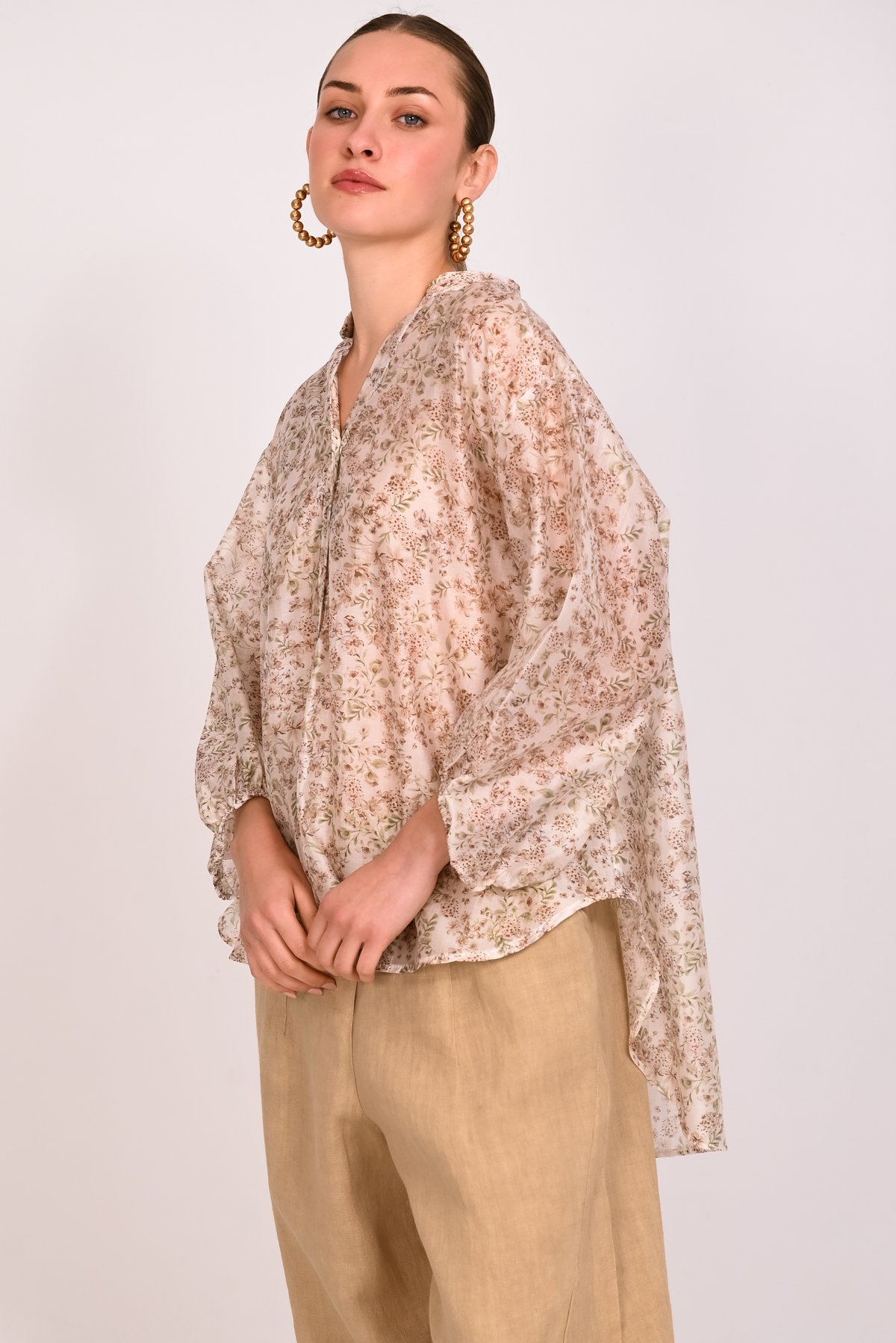 Μπλούζα tencel floral με κουμπιά