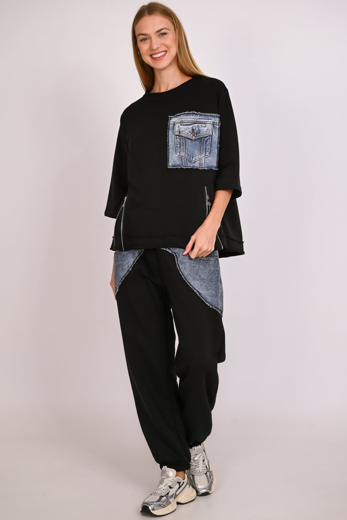 Παντελόνι φούτερ με jean patches