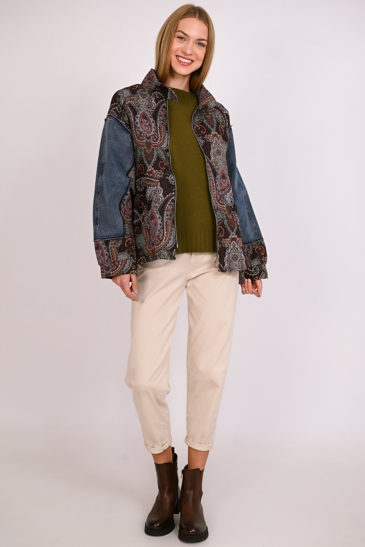 Jacket μπροκάρ με jean μανίκια
