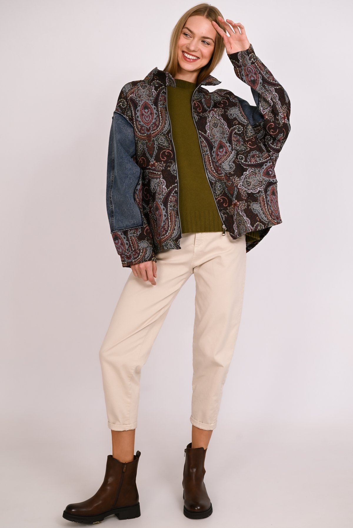 Jacket μπροκάρ με jean μανίκια