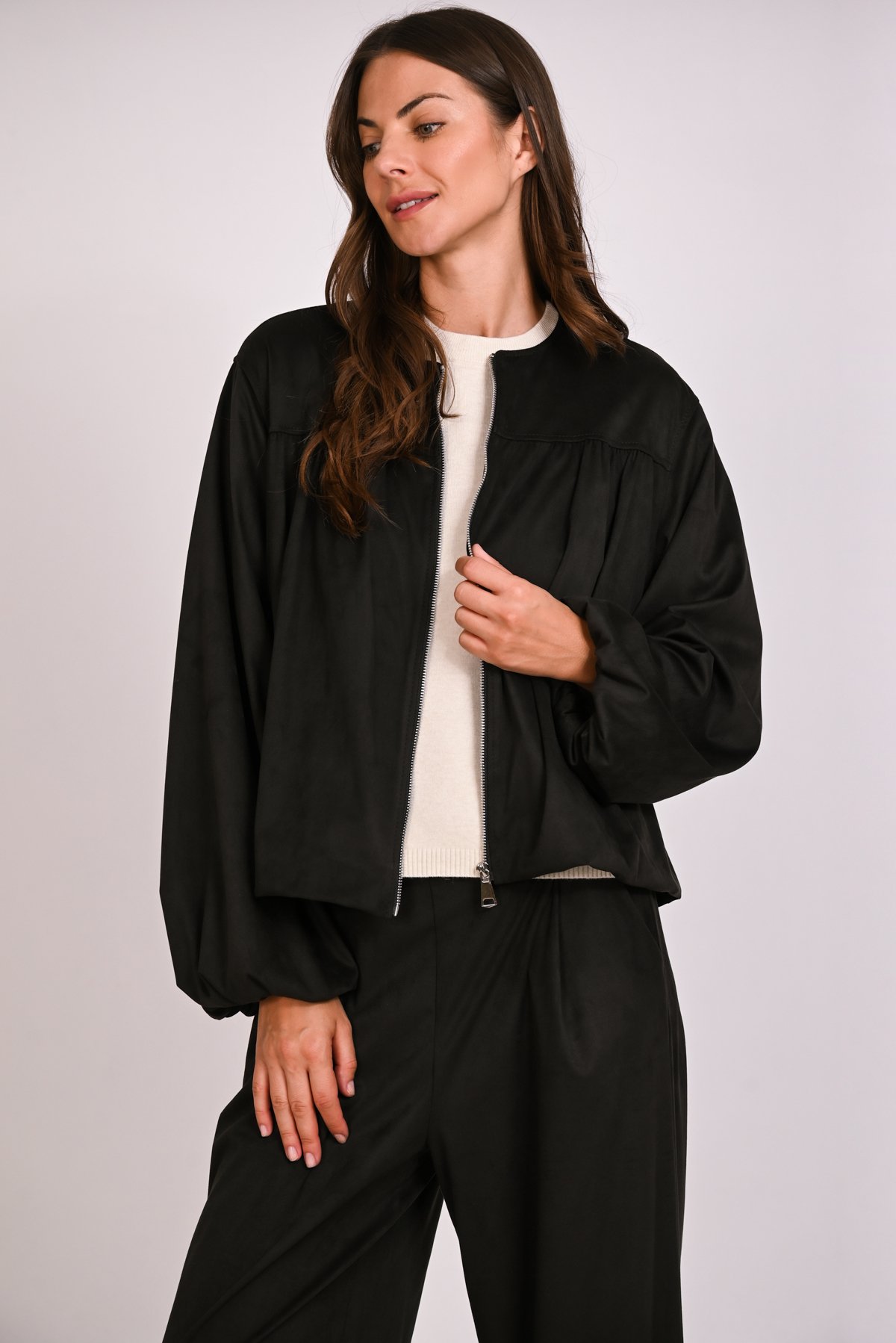 Bomber suede με balloon μανίκια